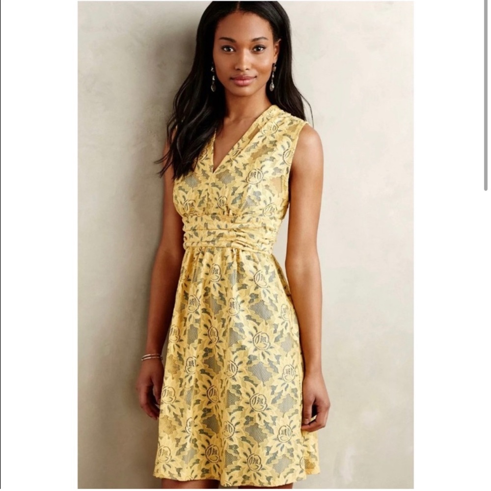 Anthropologie Yellow LatticeLace Sleeveless Dress